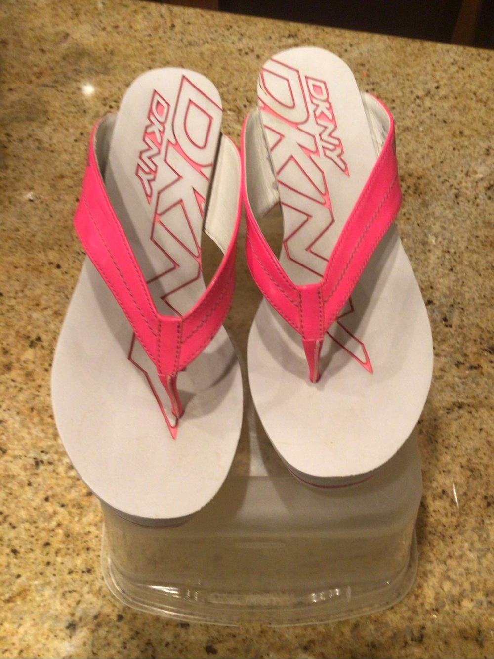 DKNY designer hot pink dressy wedge shoes